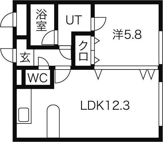 サントアリオデ新札幌(1LDK/1階)の間取り写真