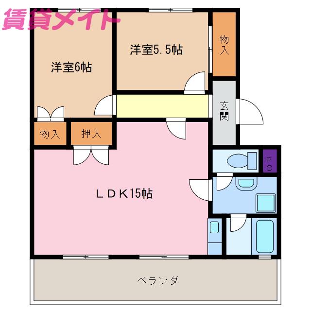 シャトル ムツミ(2LDK/3階)の間取り写真