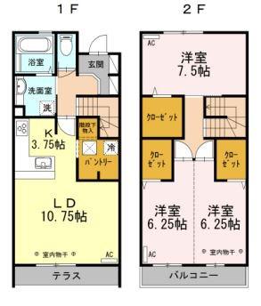 京王線 仙川駅 徒歩20分 2階建 築11年(3LDK/1階)の間取り写真