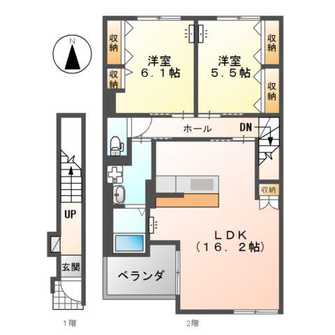 ラフィーク(2LDK/2階)の間取り写真