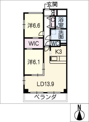 アクアフィールド(2LDK/3階)の間取り写真
