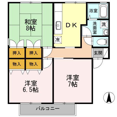 クレアール双葉C(3DK/1階)の間取り写真