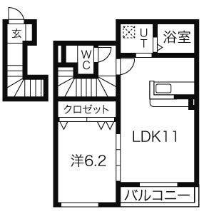 文水弐番館(1LDK/2階)の間取り写真