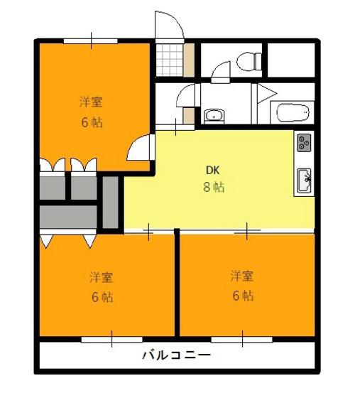 ブライトン円山(3DK/2階)の間取り写真