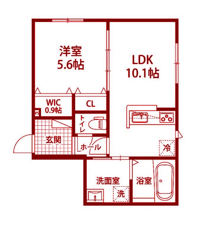 アローラ富岡(1LDK/1階)の間取り写真