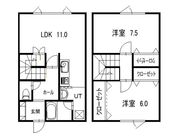 メイプルハイツ(2LDK/1階)の間取り写真