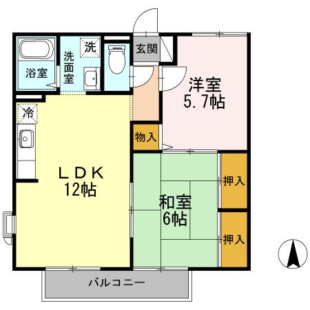プレジールむらかみ(2LDK/1階)の間取り写真