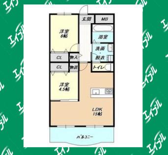 丸二サンハイツ(2LDK/3階)の間取り写真