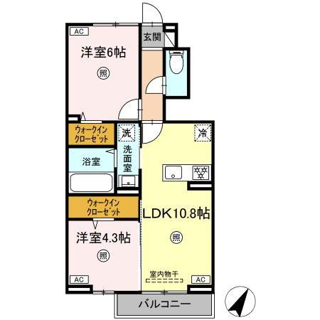 熊本県上益城郡御船町 2階建 築2年(2LDK/1階)の間取り写真