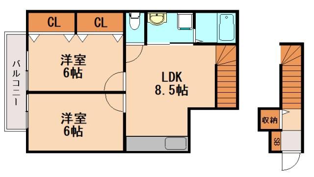 グランドハイツ海老津(2LDK/2階)の間取り写真