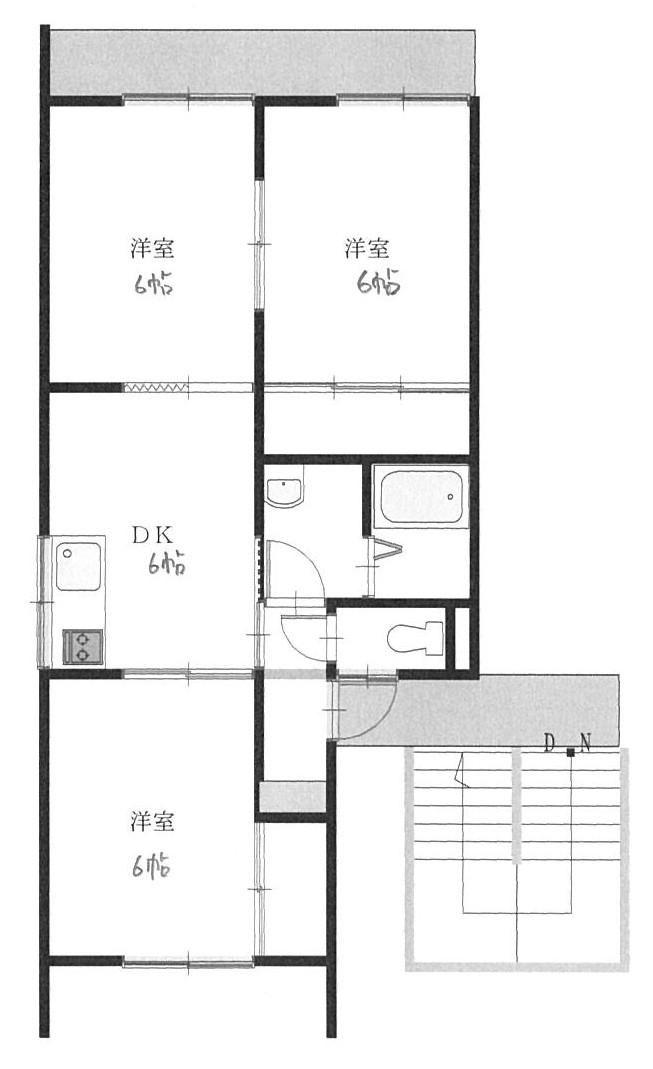 パレーシャル浪打(3DK/2階)の間取り写真