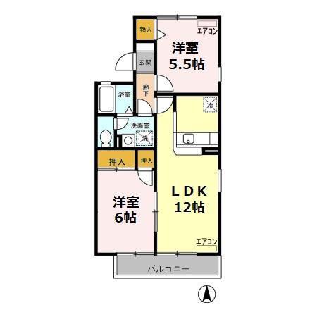 スクウェアガーデン II(2LDK/2階)の間取り写真