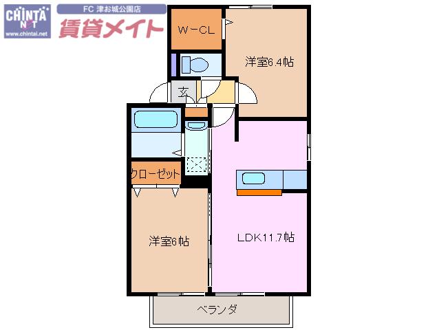 グレイス アベニュー 上浜町 B(2LDK/2階)の間取り写真