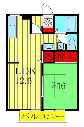 ユーサンパレスC(1LDK/2階)の間取り写真