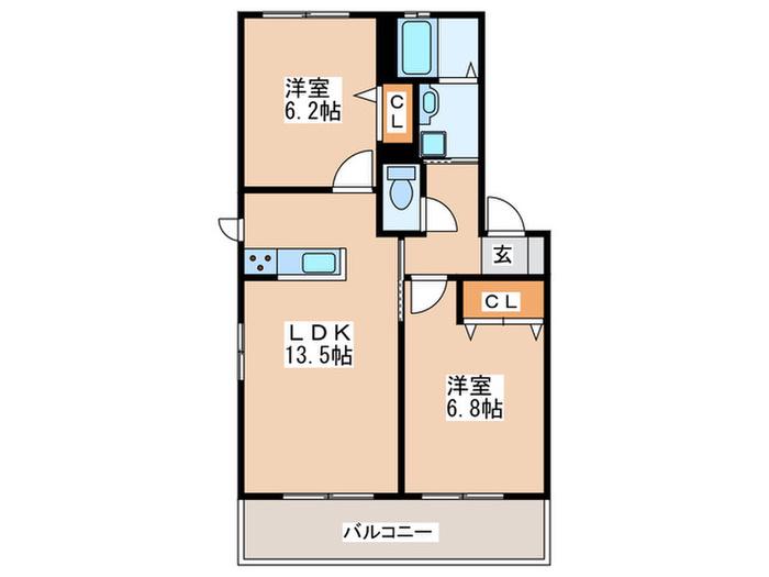エトワール川下D棟(2LDK/1階)の間取り写真