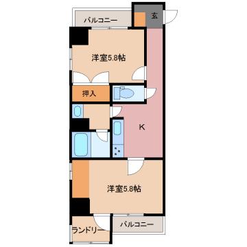リアライズ千歳(2K/2階)の間取り写真