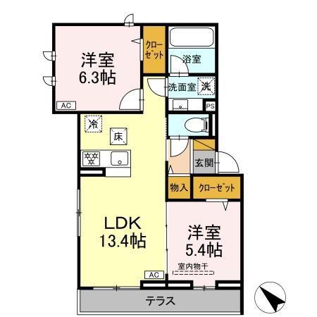 ボヌールI(2LDK/1階)の間取り写真