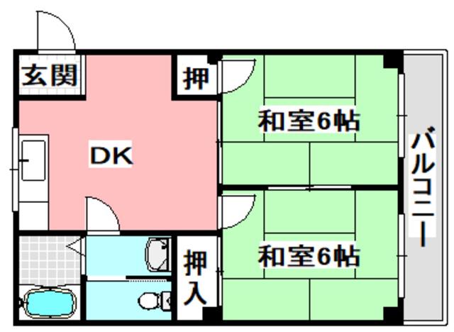 シャトーかわもと(2DK/1階)の間取り写真