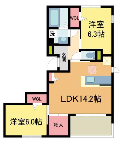NIGAWA RESIDENCEII(2LDK/1階)の間取り写真