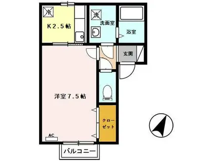 セジュール M(1K/2階)の間取り写真