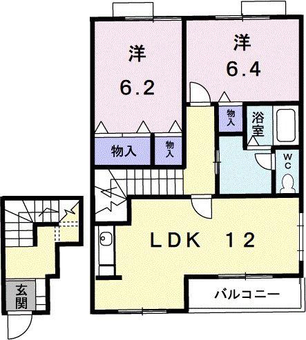 パレス・ニュールミネII A(2LDK/2階)の間取り写真