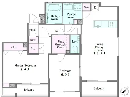HAYAKAWACOURT SUN ハヤカワコートサン(2LDK/2階)の間取り写真