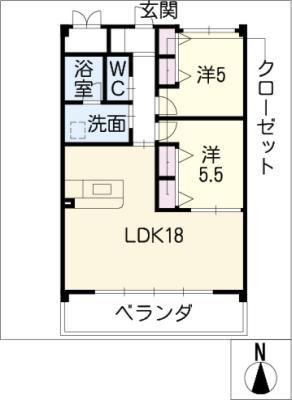 レジデンスタツミ二番館(2LDK/4階)の間取り写真