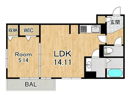 LA・VILLA五箇荘 A棟(1LDK/1階)の間取り写真