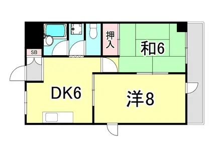 ポコアポコさくら夙川メゾン(2DK/2階)の間取り写真