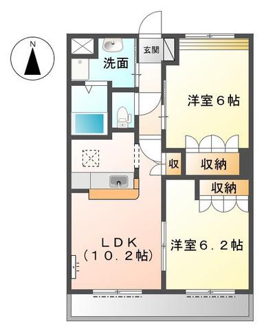 サニーヒルズ芥見(2LDK/2階)の間取り写真
