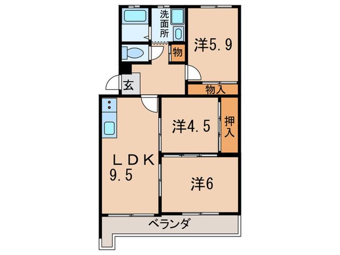 ティアラ武庫川パート2(3LDK/2階)の間取り写真