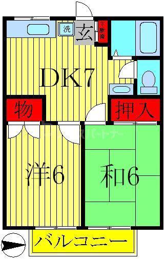 カントリーハウス(2DK/1階)の間取り写真