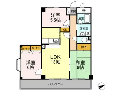 レジデンス若松(3LDK/2階)の間取り写真