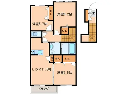RECOTT辛島 弐番館(3LDK/2階)の間取り写真