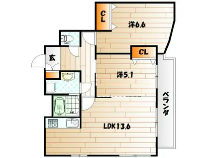 MDIロイヤルレジデンス大手町(2LDK/6階)の間取り写真