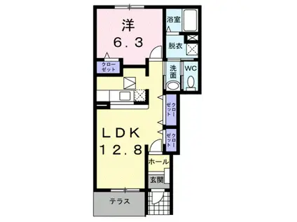 グラースアンジュII(1LDK/1階)の間取り写真