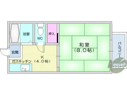 和山ハイツ(1K/2階)の間取り写真