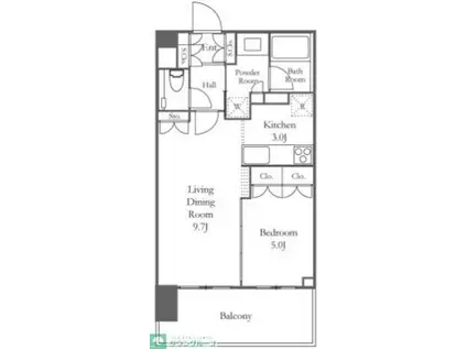 ブランズタワー豊洲(1LDK/28階)の間取り写真