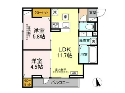 ロイヤルヒルズ(2LDK/1階)の間取り写真