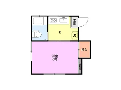 フラット上大川(1K/1階)の間取り写真