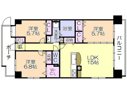 ウェスタ久留米けやき通 壱番館(3LDK/5階)の間取り写真