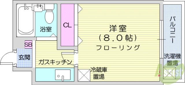 イーグルハイツ銀杏町(1K/4階)の間取り写真