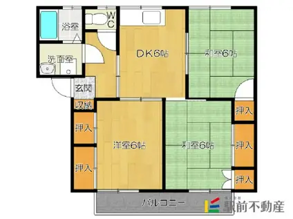 ハイツインポート菊池(3DK/2階)の間取り写真