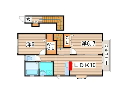 ク レ ア ト ゥ ー ル C(2LDK/2階)の間取り写真