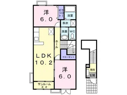 ムーンダストB(2LDK/2階)の間取り写真