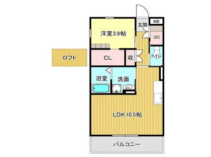 バンベールノース(1LDK/3階)の間取り写真