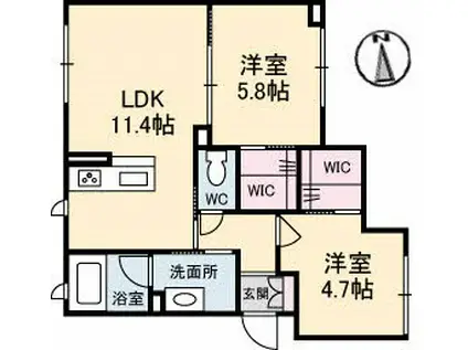 フルールK(2LDK/1階)の間取り写真