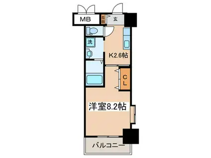 ローズコーポ本町(1K/13階)の間取り写真