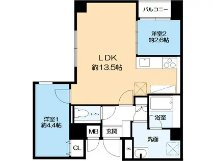 アダージオ東灘(1SLDK/6階)の間取り写真