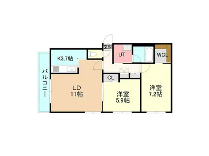 VERT TERRASSE ヴェールテラス(2LDK/4階)の間取り写真